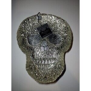Artistic Accents Hand Decorated Genuine Skull Black Silver Dish Ashtray Bowl